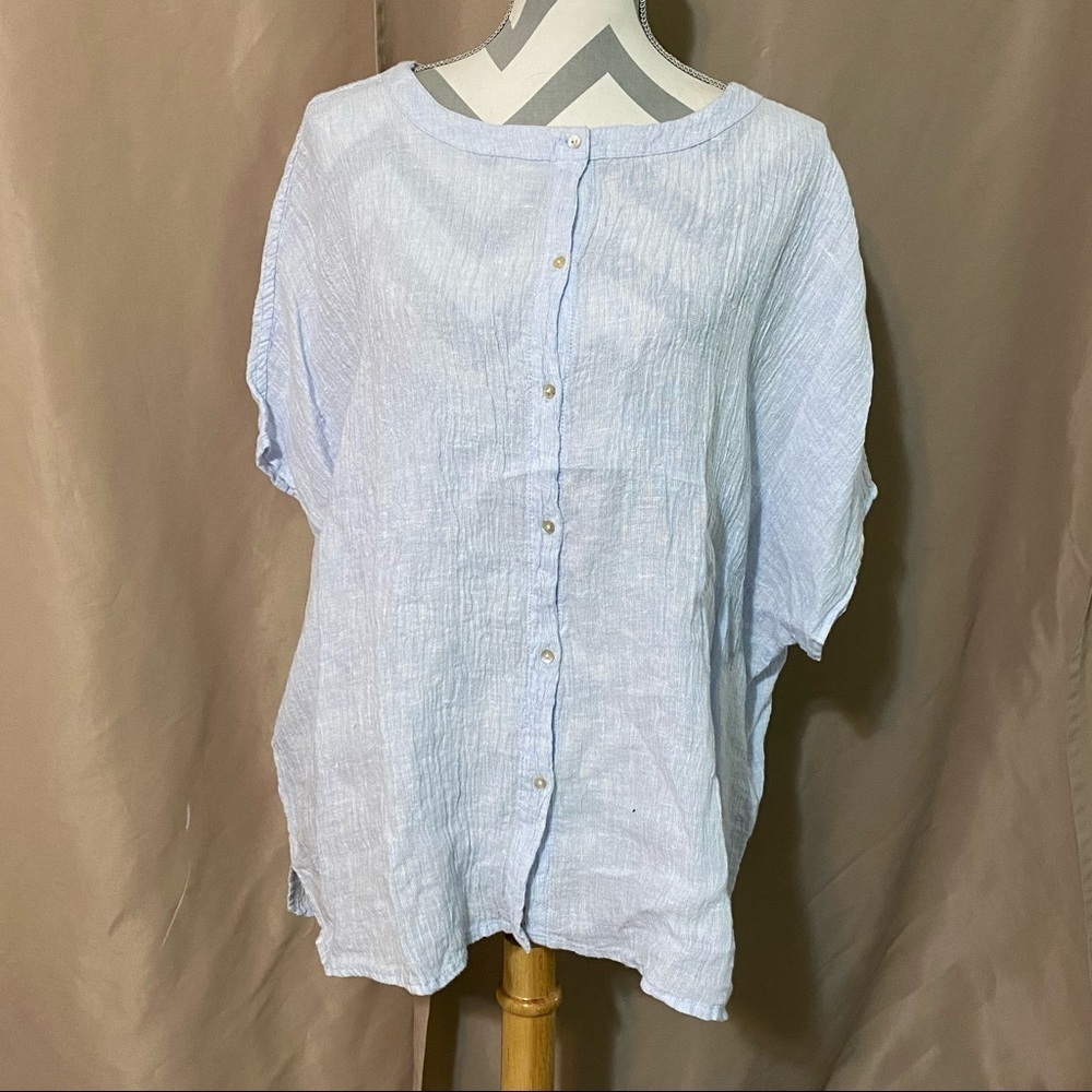 Tahari Medium Blue Linen Top